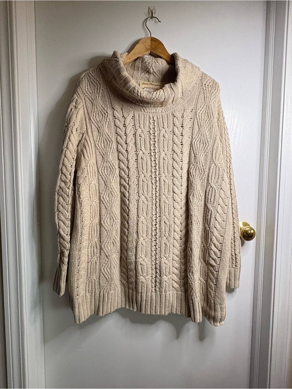 Norm Thompson Sz 2X Cable Knit Cowl Neck Pullover Sweater Fisherman Coastal Chic